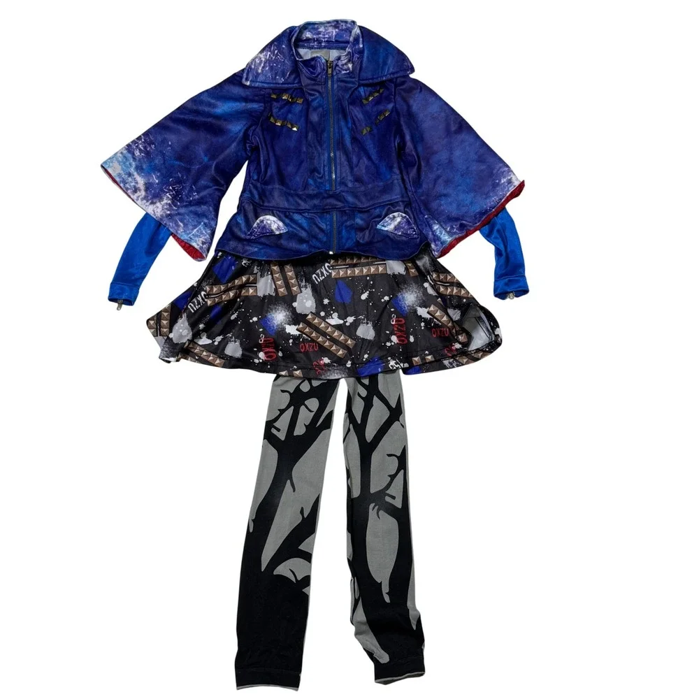 Disney Descendants Mal Girls Size Small 4-6 Costume Jacket Skirt‎ Leggings
